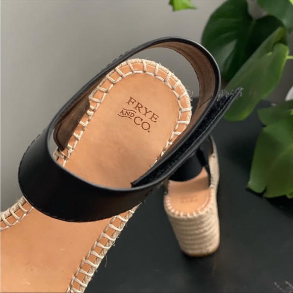 Frye & Co Amber Espadrille Wedge Platform Sandals Wedge Ankle Strap Black - Picture 10 of 11